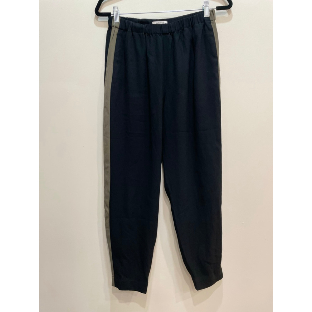 Babaton Black Crepe Elastic Waist Pants Jogger Cuff M Leg Stripe Office Career